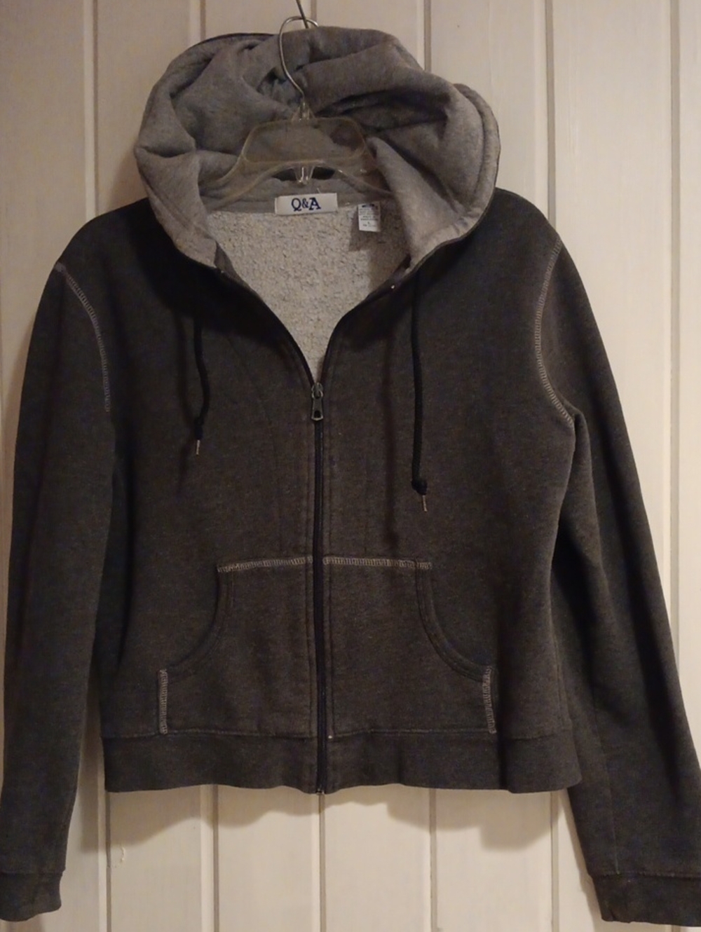 Q&A Charcoal Gray Zip Hoodie with Light Gray Lined Hood